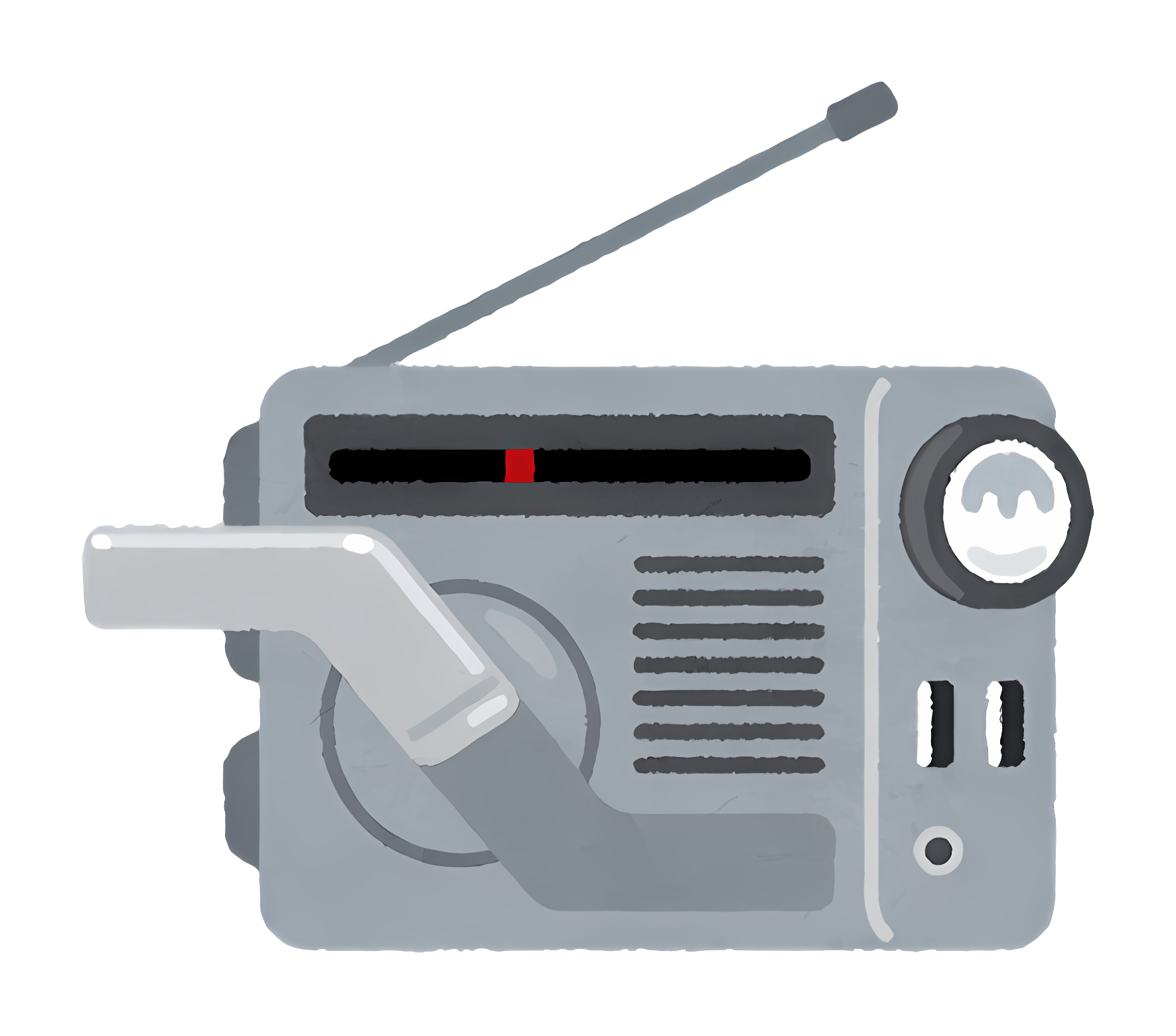Small gray radio on black background with wire Clipart
