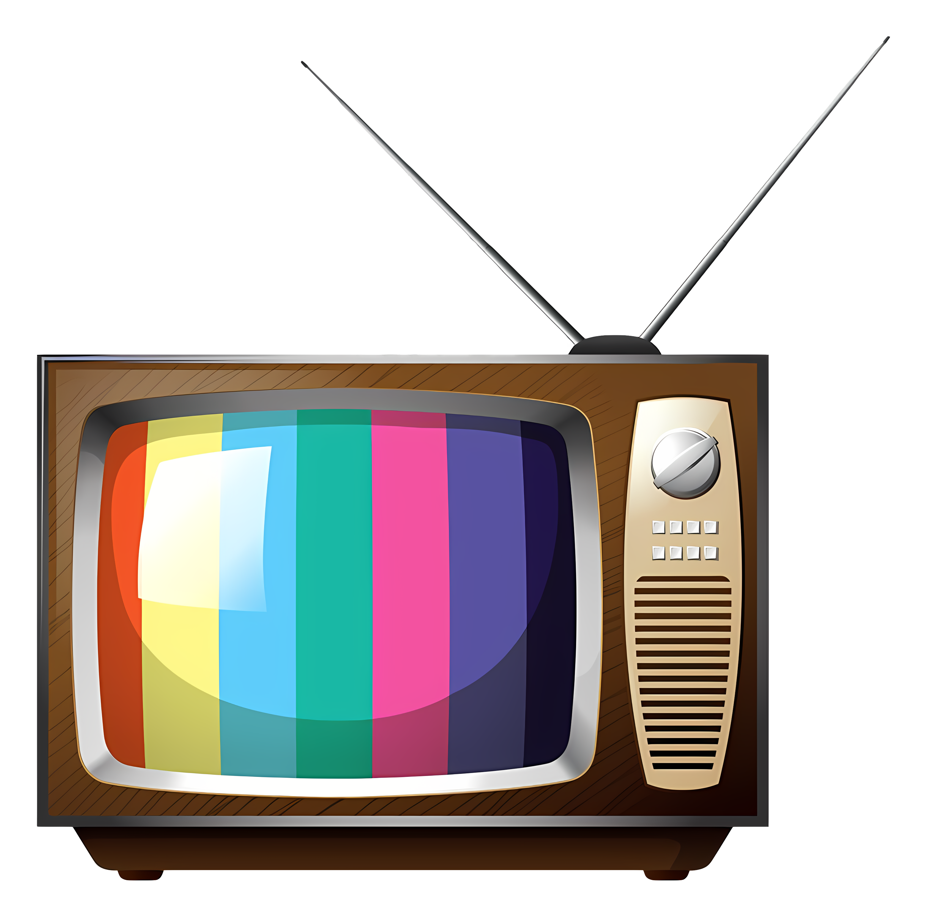 Old wooden TV with small screen and antenna Clipart