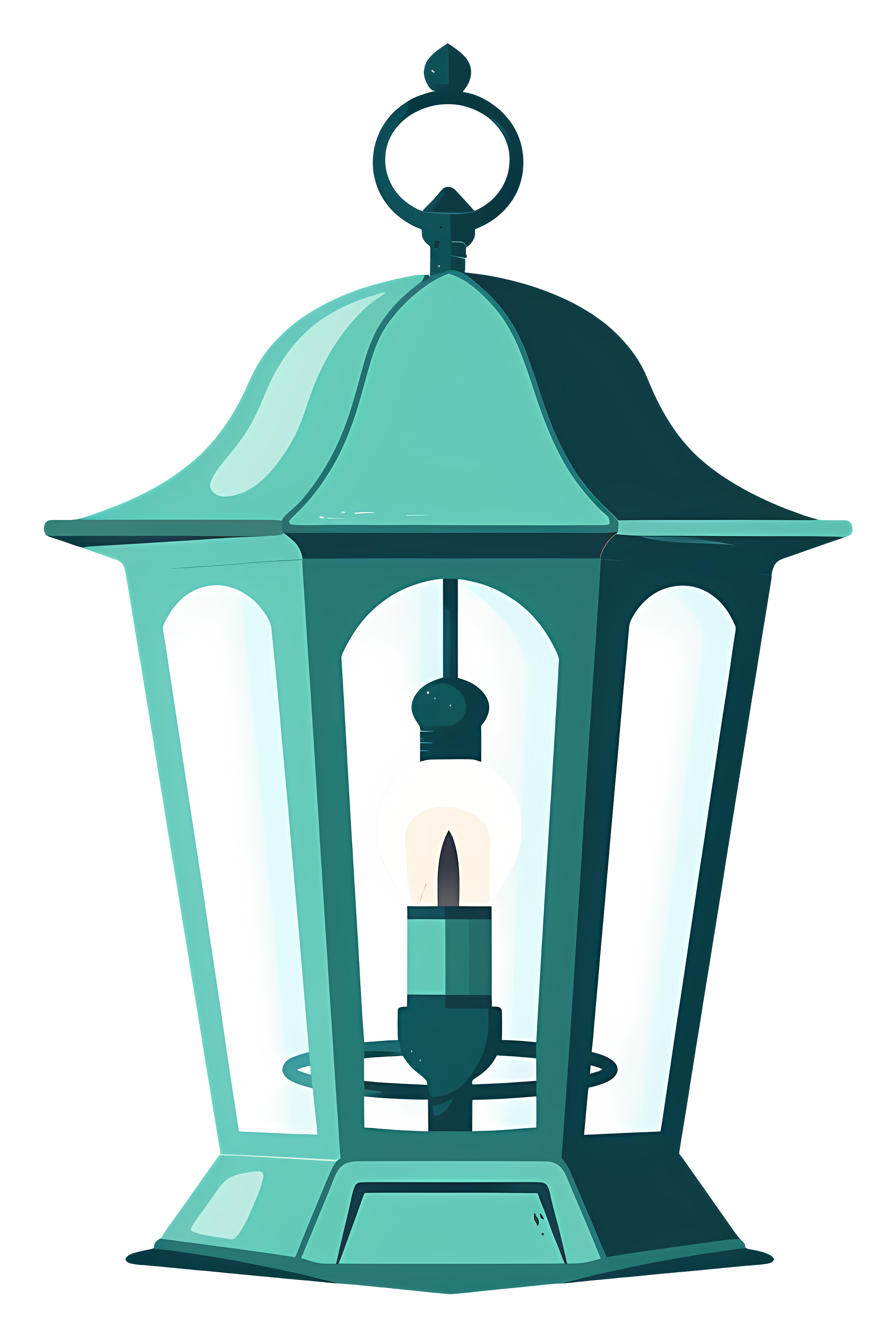 Old-fashioned green and blue lantern with flame Clipart