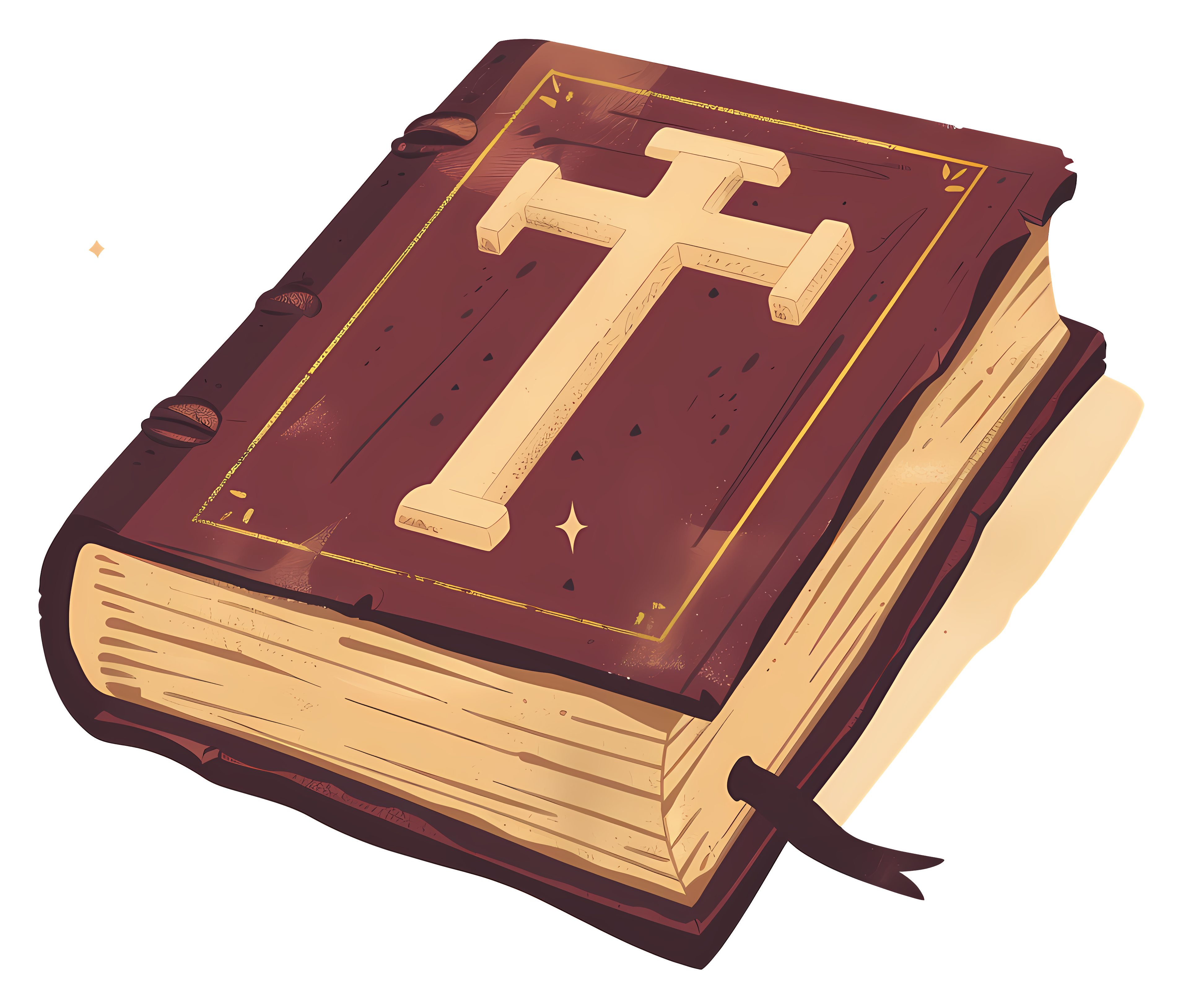 Old, worn Bible with Christian cross carving Clipart