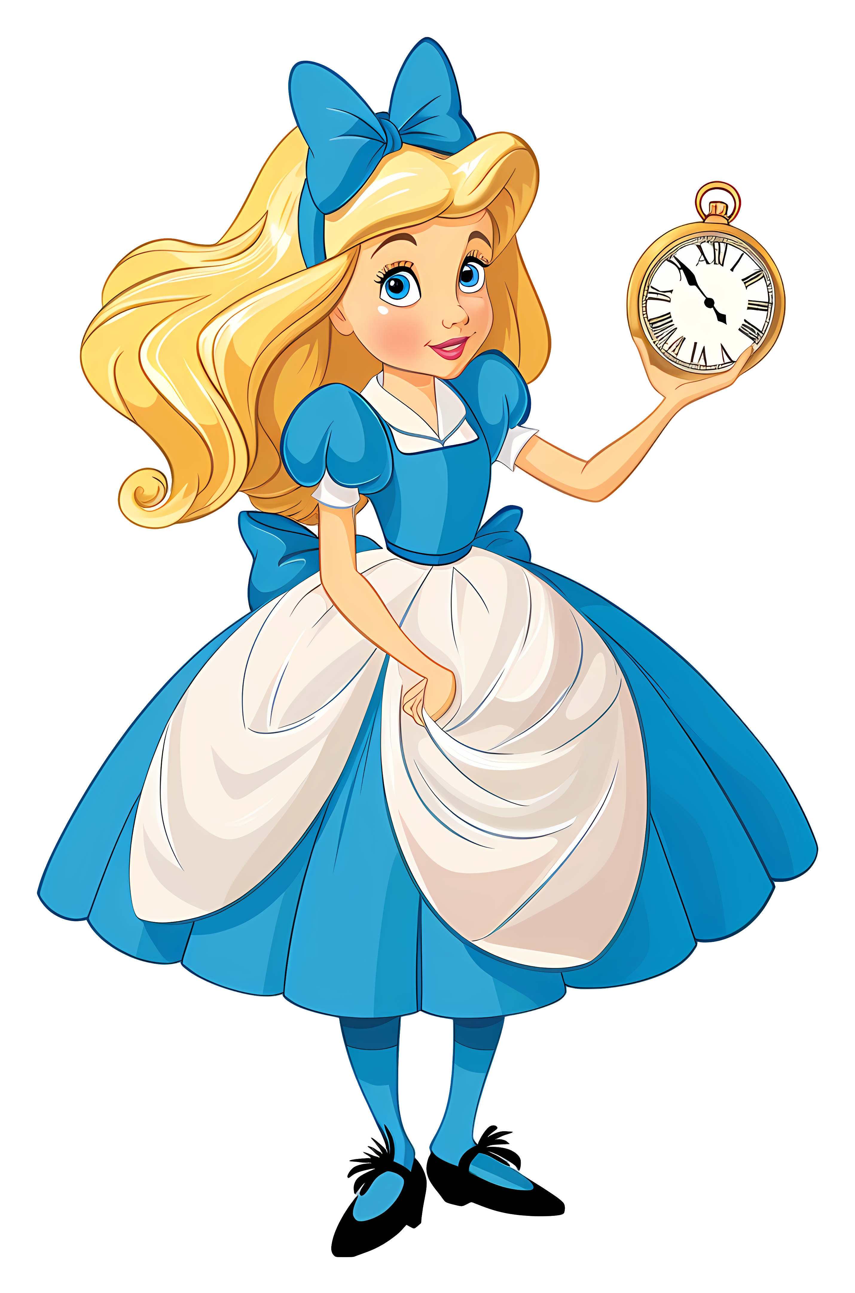 Young girl in blue dress with clock Clipart