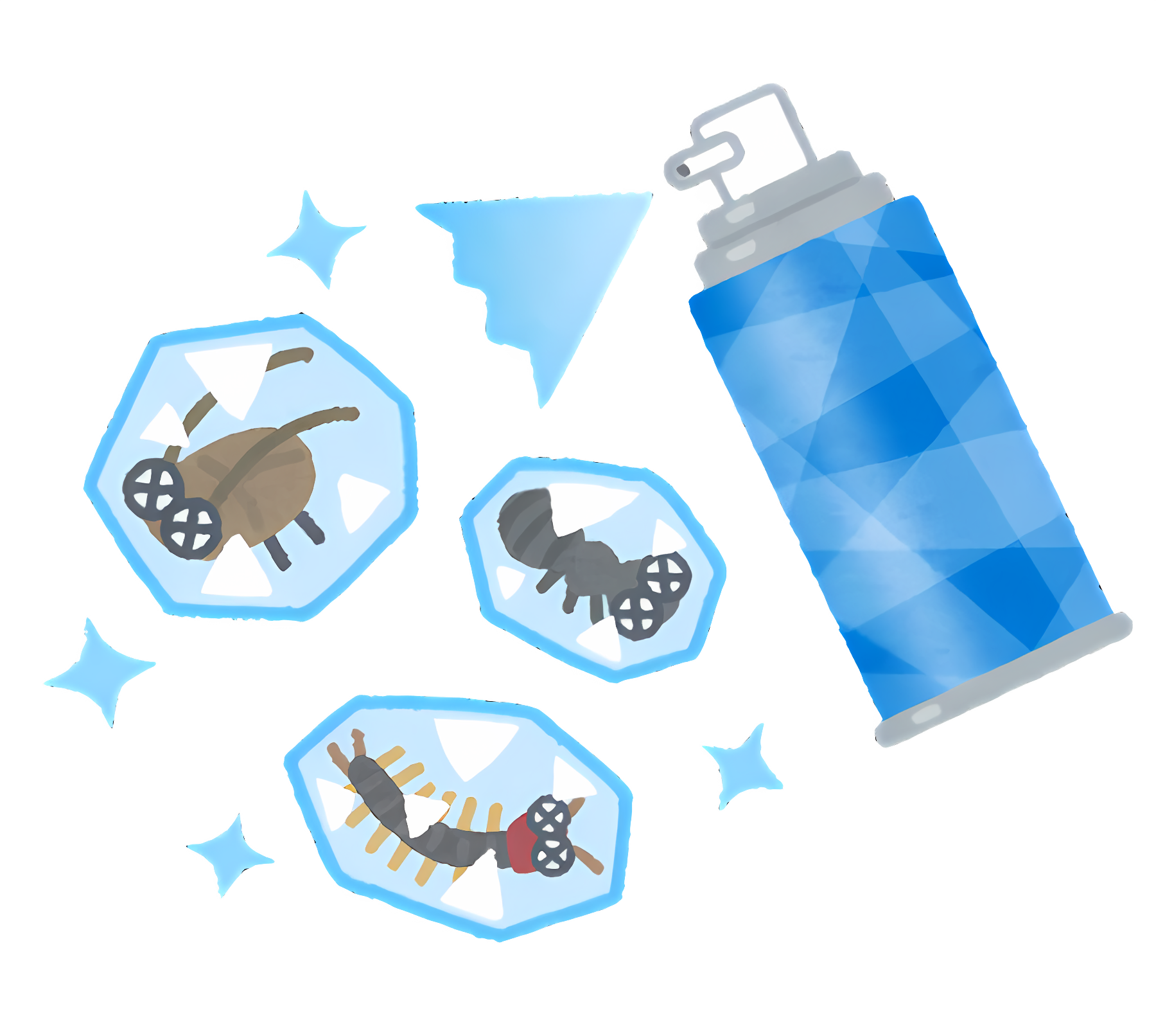 Insects and spiders swarm blue spray can Clipart