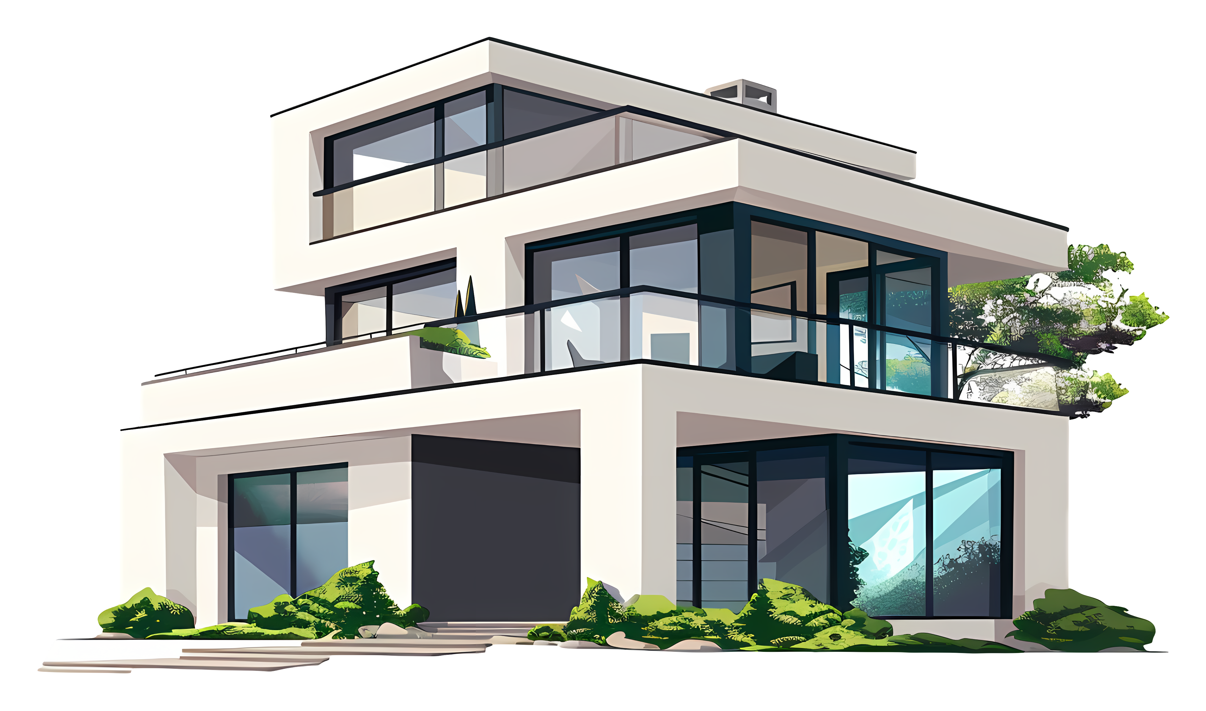 High rise building with balcony and large windows Clipart