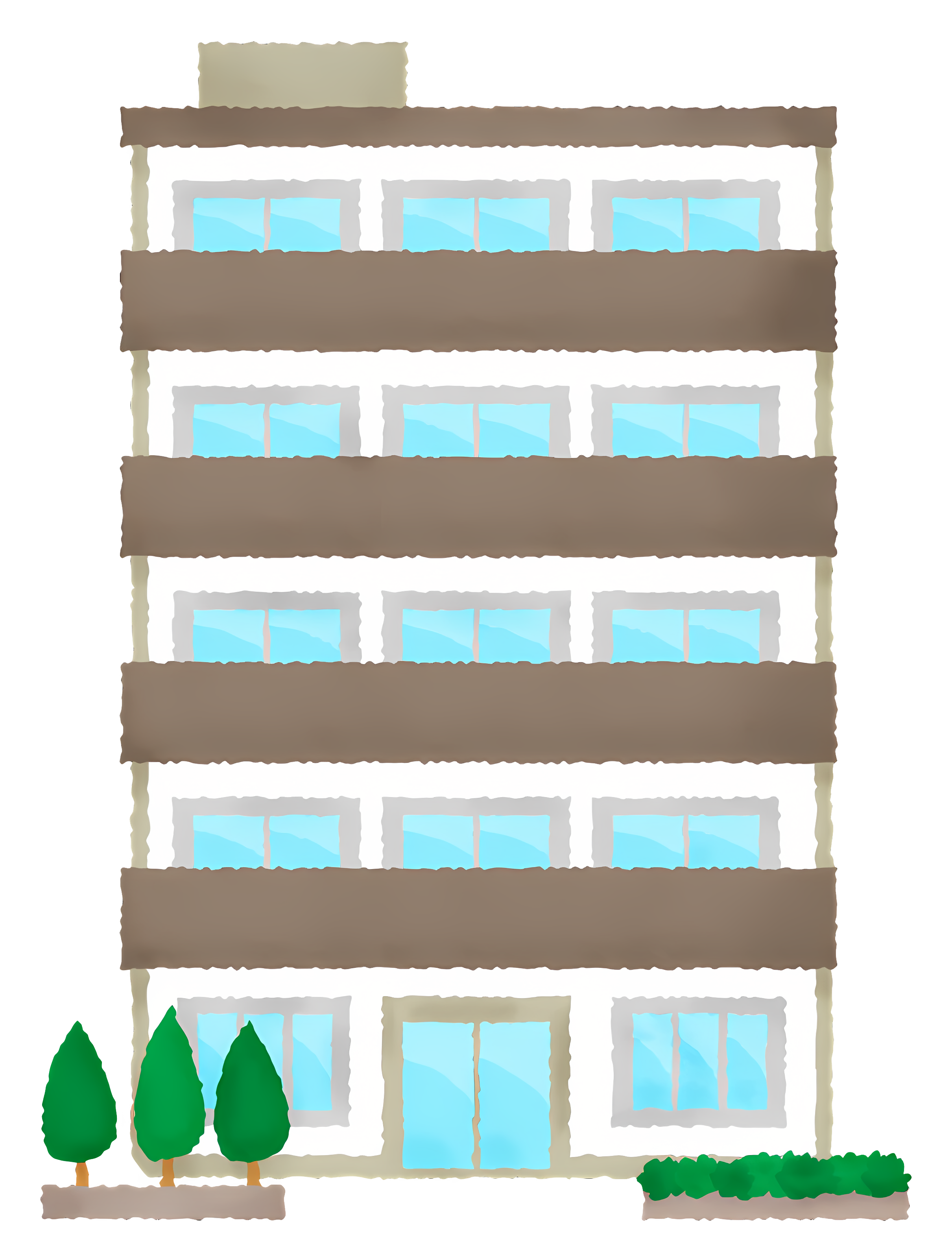 Building with large windows, green bush in front Clipart