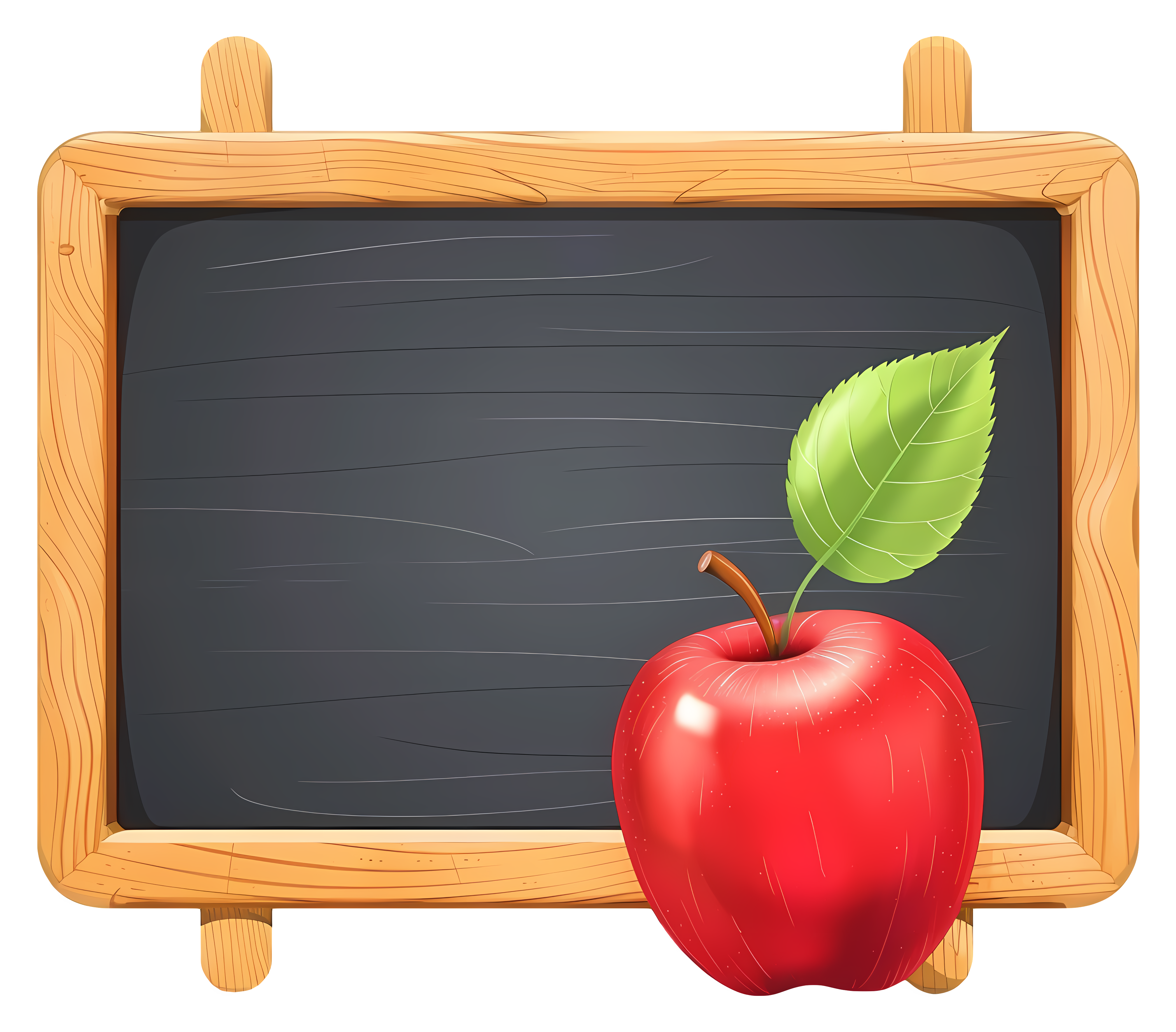 Wooden chalkboard with red apple, shadow Clipart