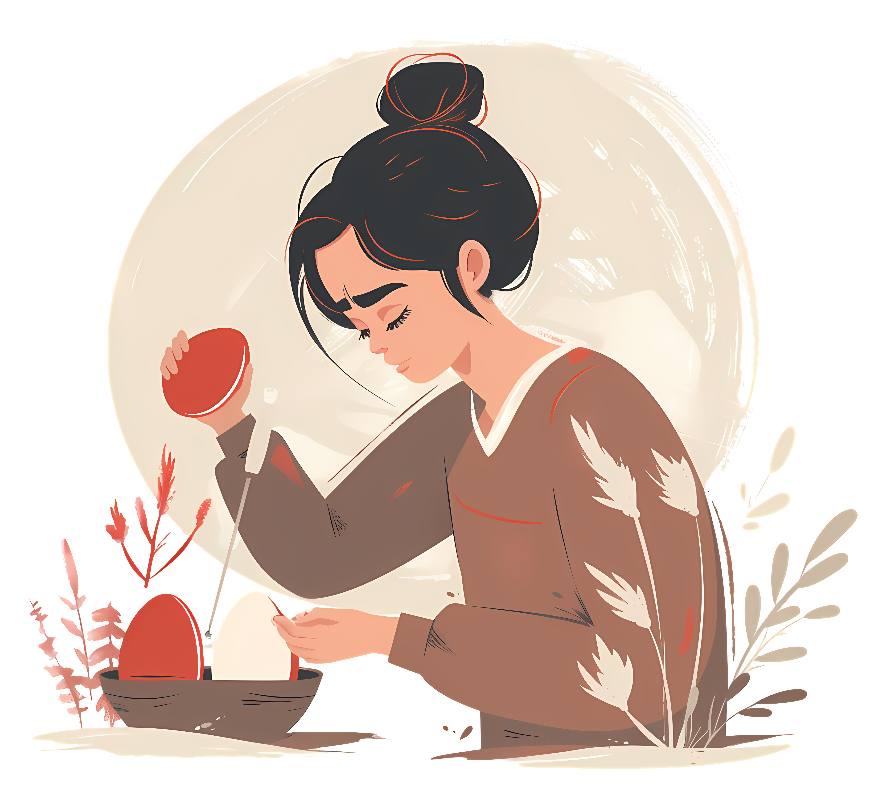 Woman holding apple in front of moon Clipart