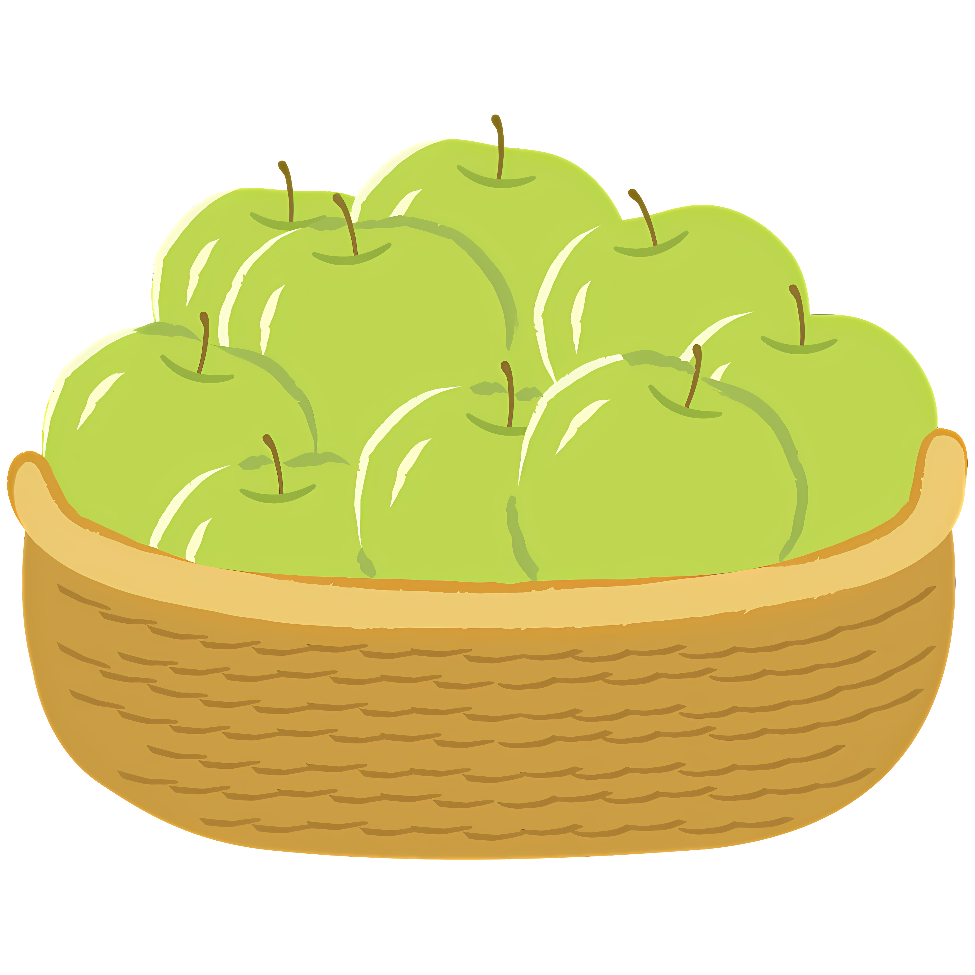 Basket of green apples with varying sizes, some bruised Clipart