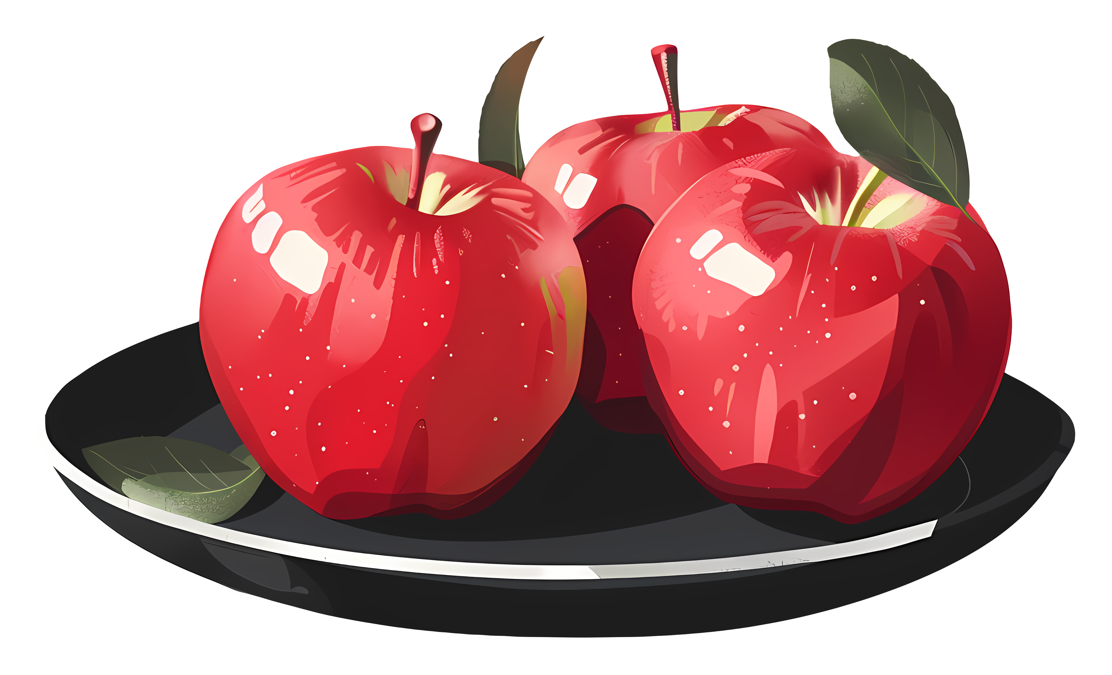 Three red apples on black plate Clipart