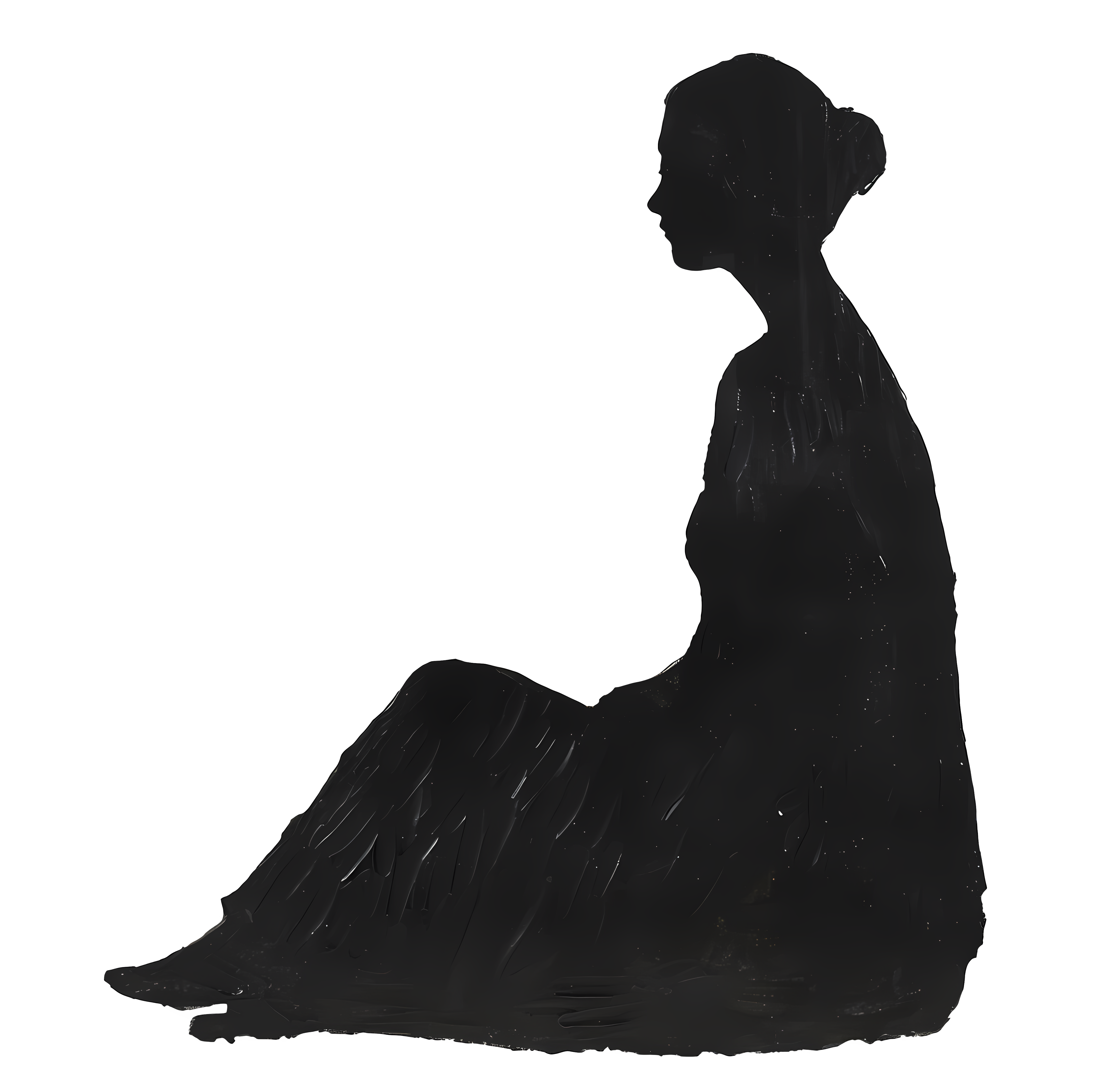 Silhouette of woman sitting cross-legged, looking down Clipart