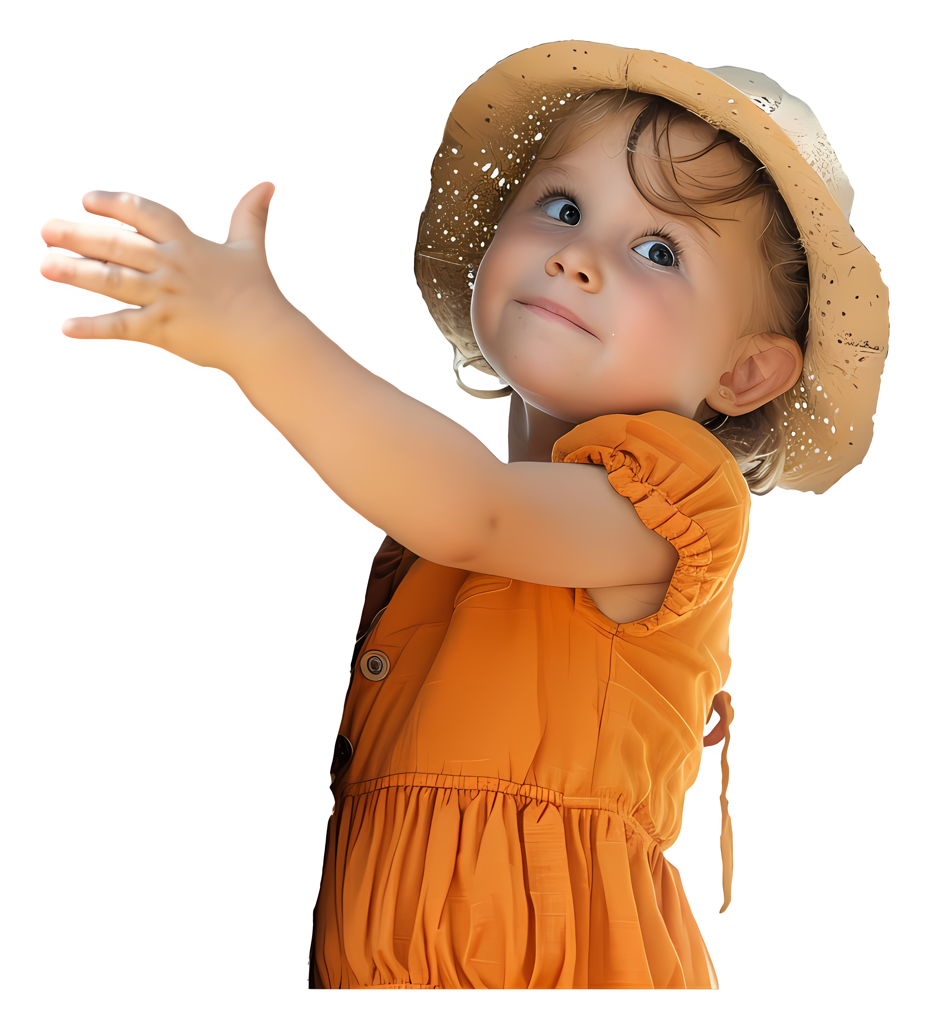 Child in brown dress and straw hat Clipart