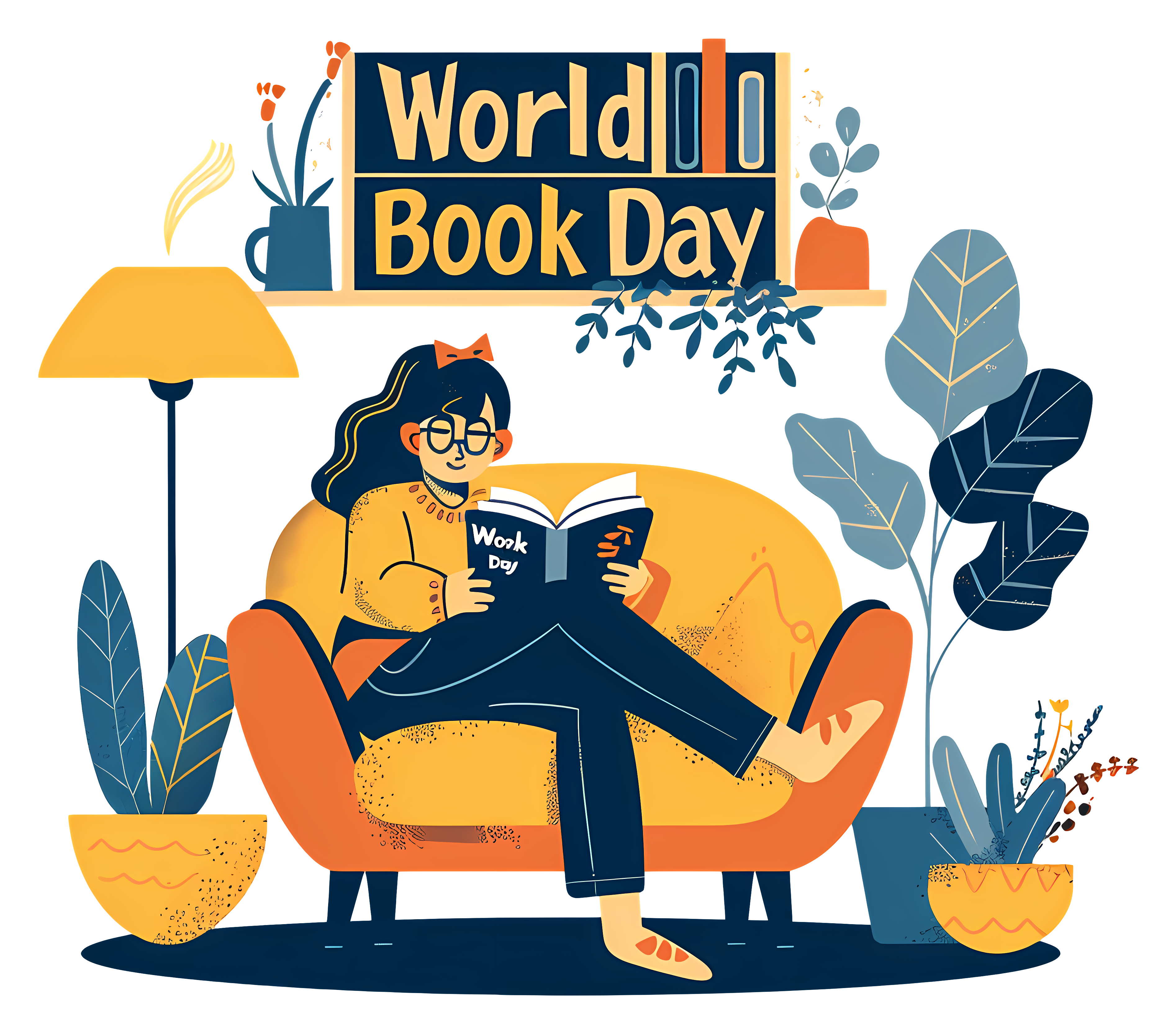 Woman reading in modern, cozy room Clipart