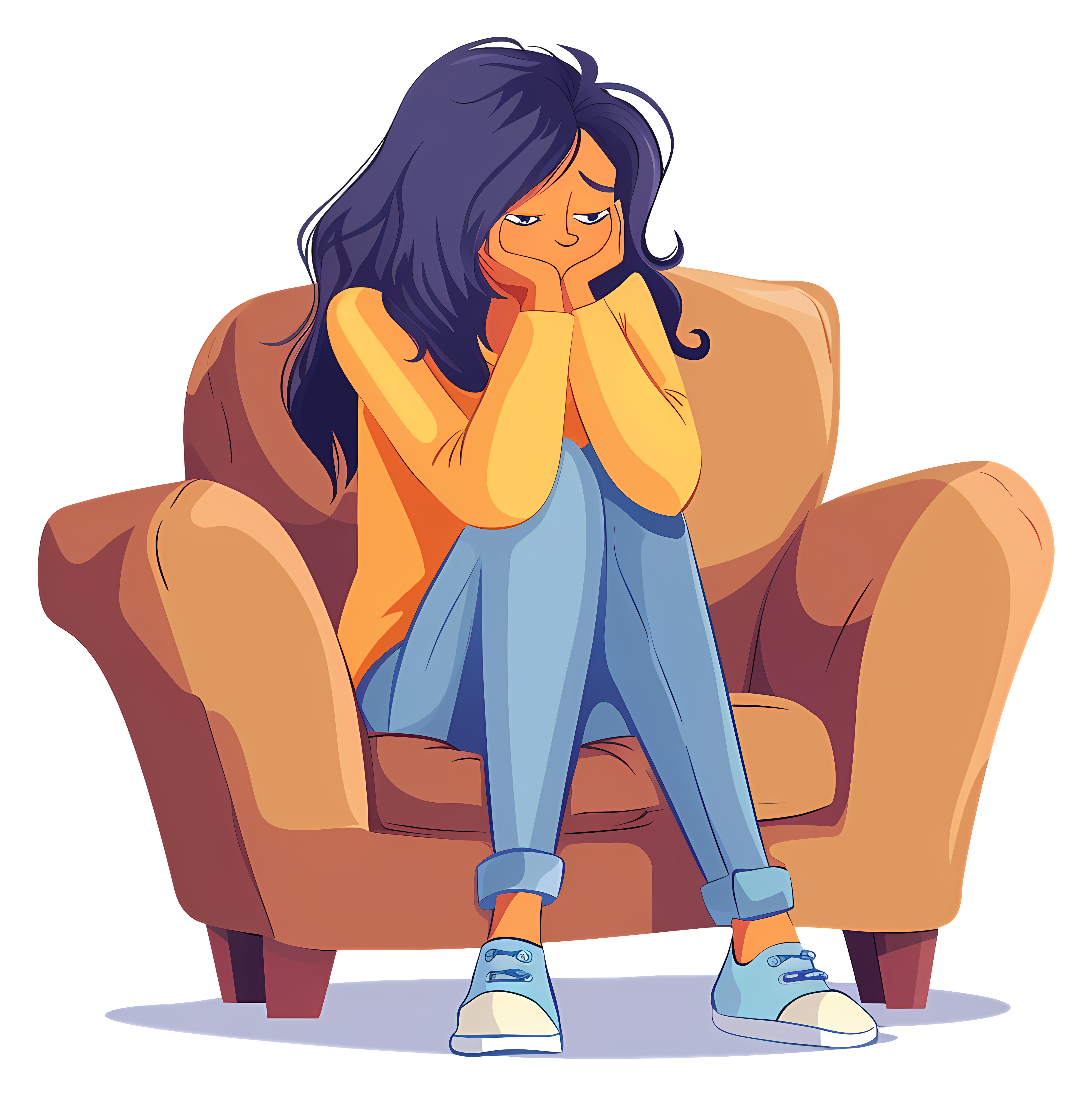 Woman in yellow sweater lost in thought Clipart