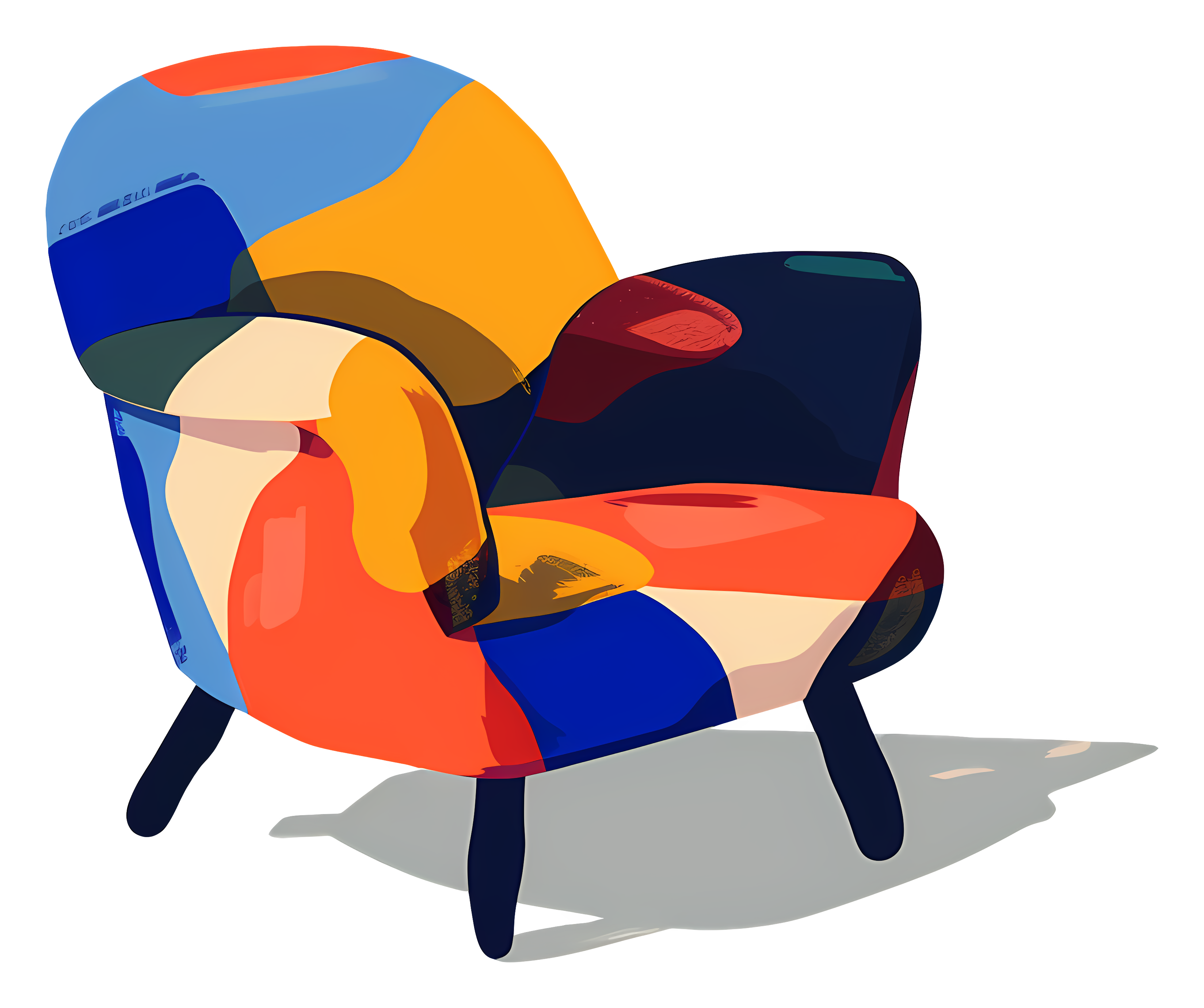 Colorful armchair with blue, yellow, orange fabric Clipart