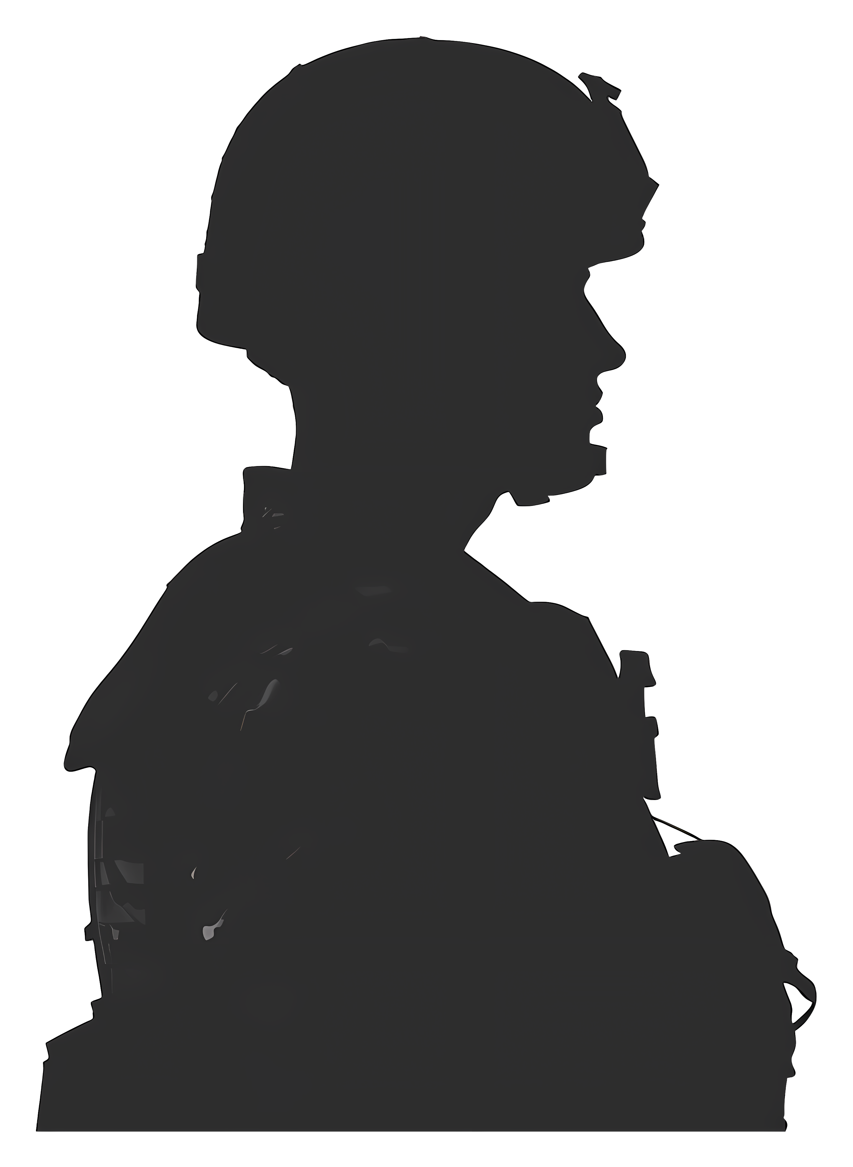 Serious soldier silhouette with helmet and weapon Clipart