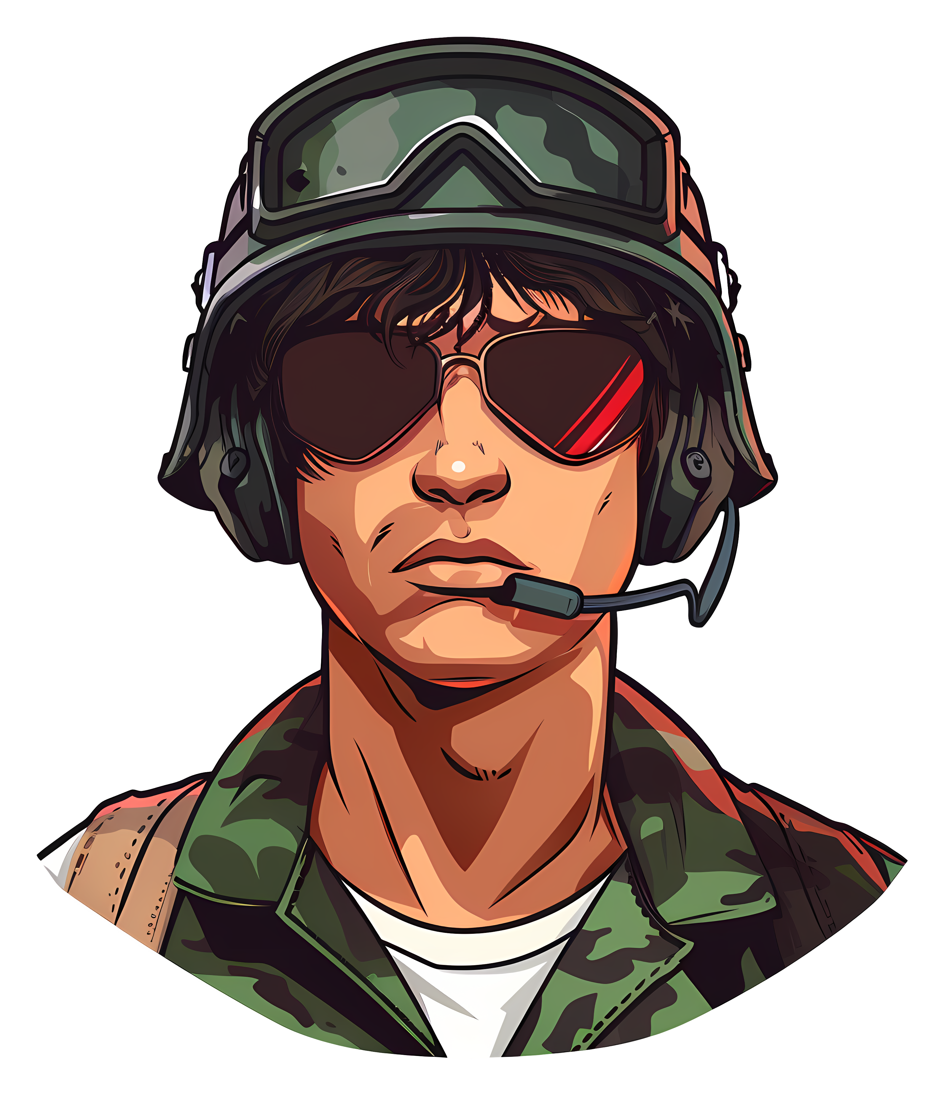 Soldier in camouflage with sunglasses and helmet Clipart