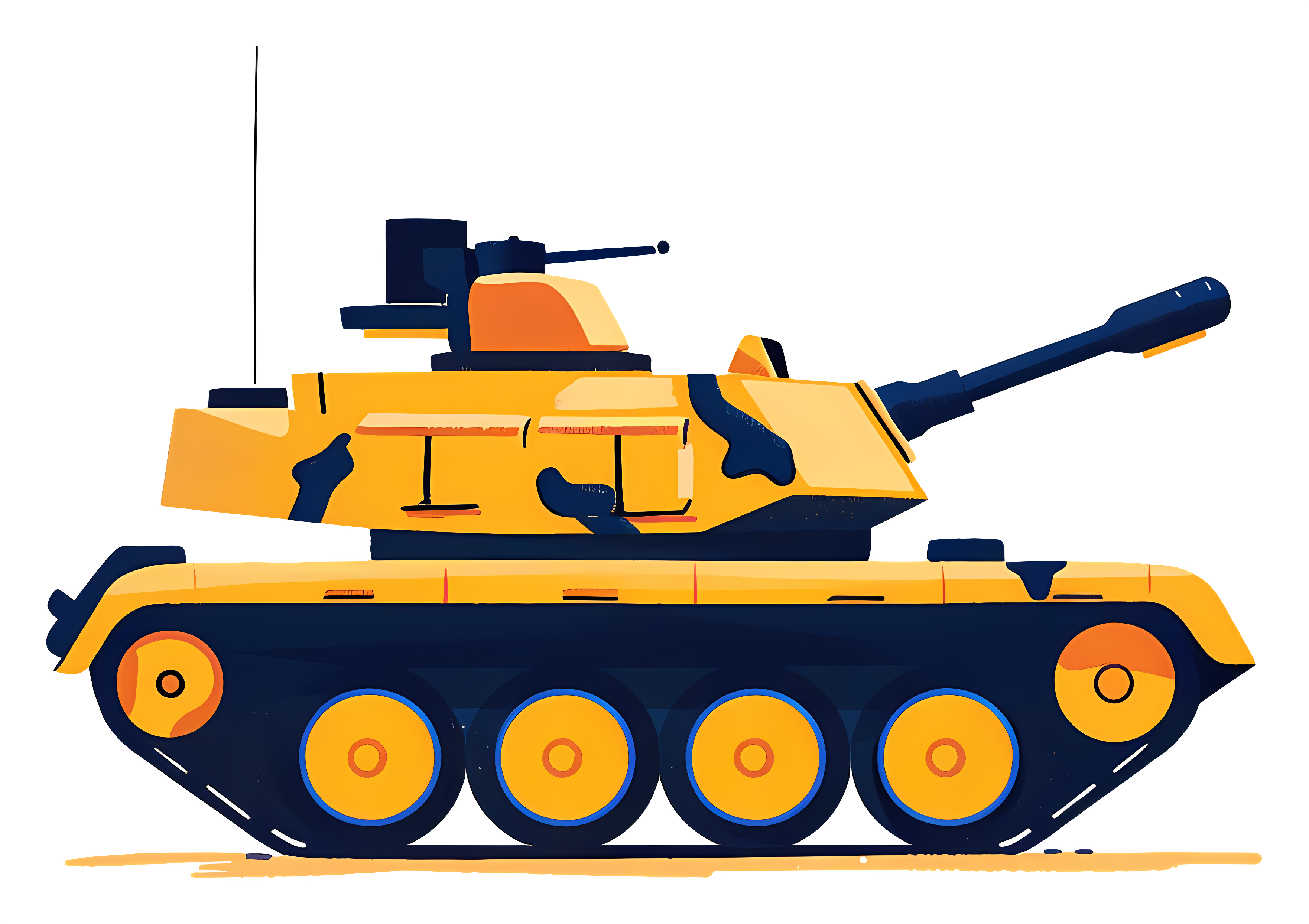 Yellow tank with cannons and wheels Clipart