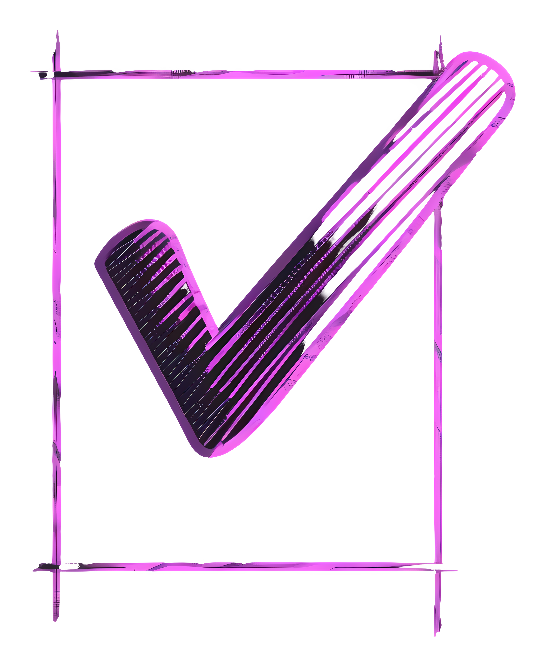 Pink checkmark with purple arrow on black background Clipart