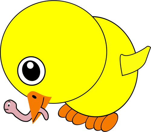 Chick Eating Earthworm Clipart