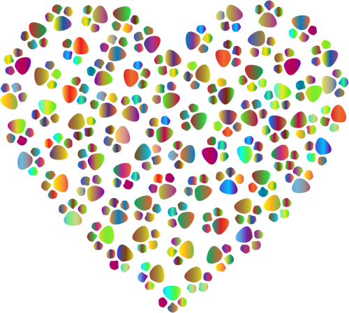 Colorful Heart With Paw Prints Clipart