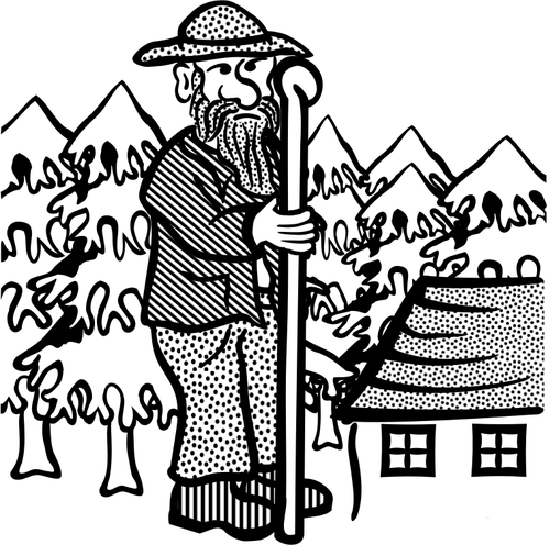 Clip Art Of Old Man With A Shepherd'S Stick Clipart