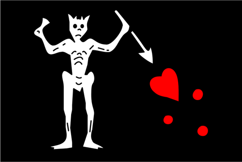Of Pirate Flag With Skeleton And Heart Blood Clipart