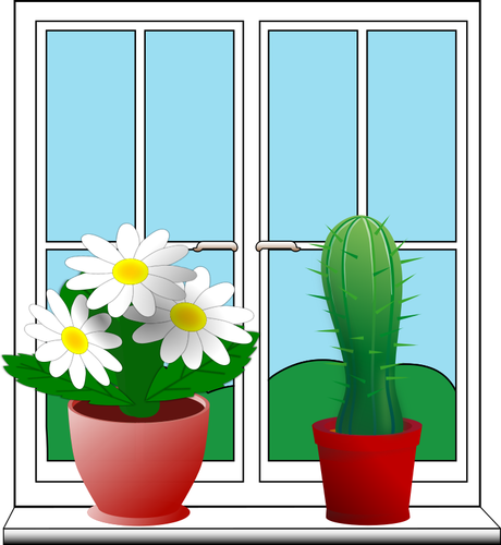 Clip Art Of Window With Two Potted Plants Clipart
