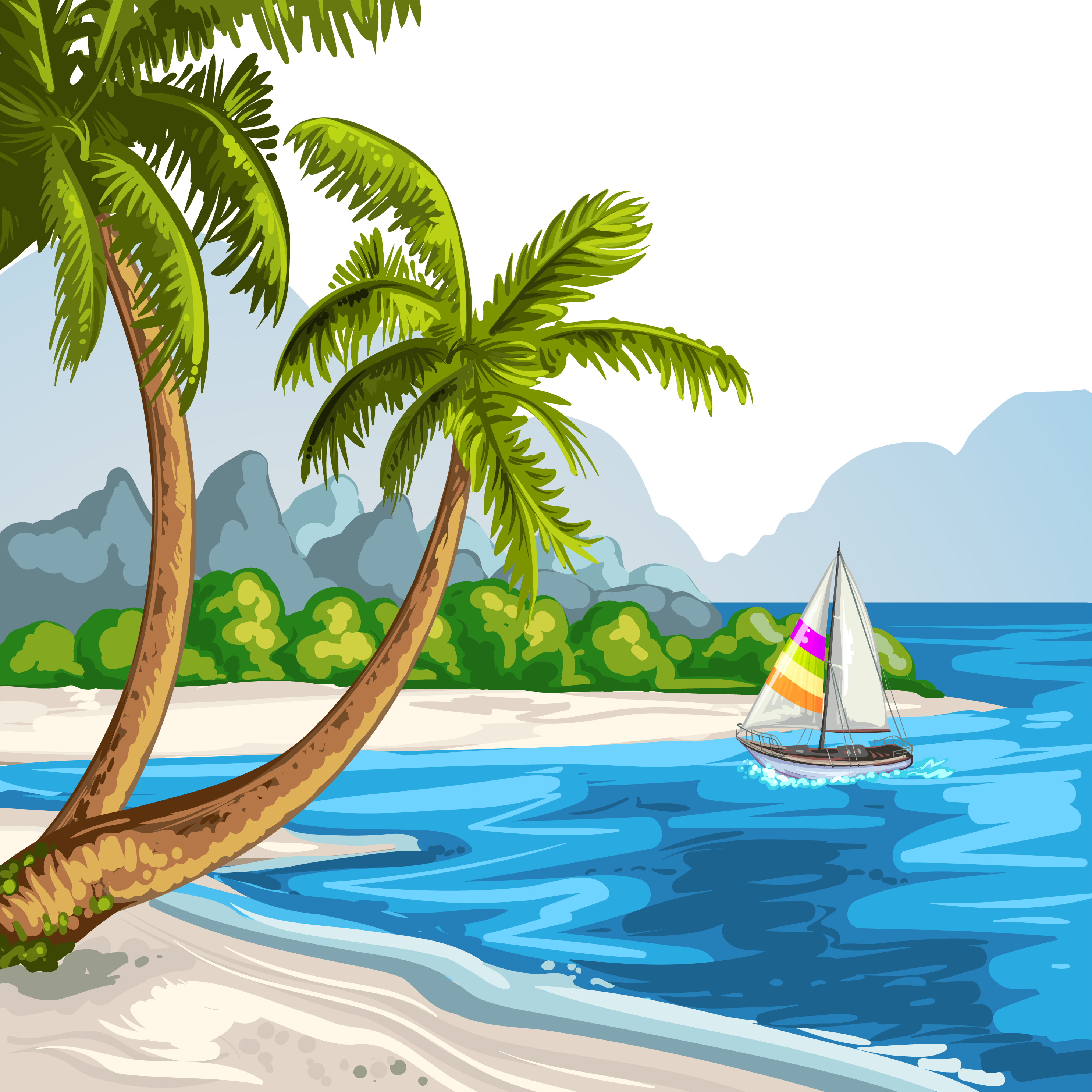 Scenery Theatrical Illustration Vector Beach Drawing Clipart