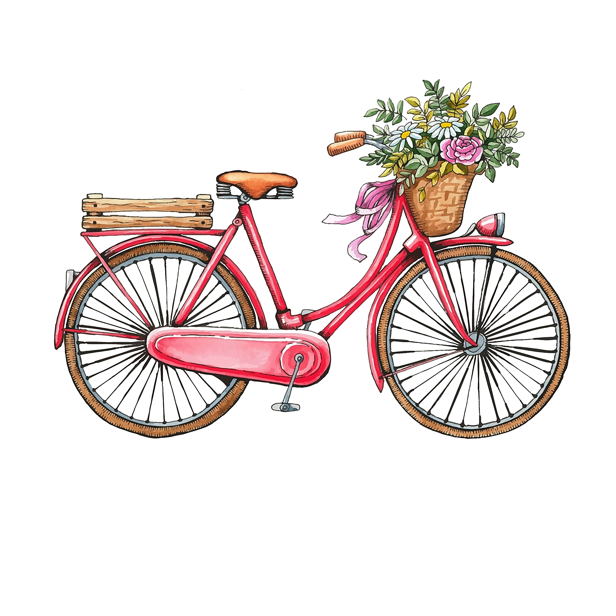 Bicycle Romantic Vintage Painting Watercolor Clothing Hand-Painted Clipart