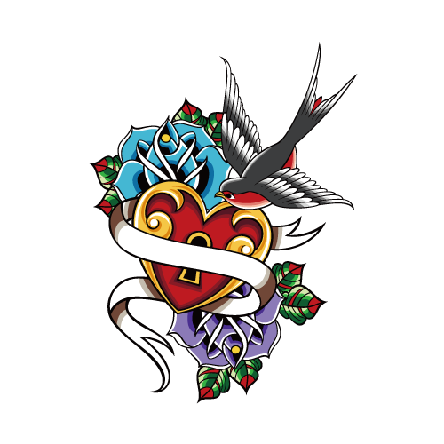 Tattoo Heart Illustration Swallow Flowers Bird Clipart