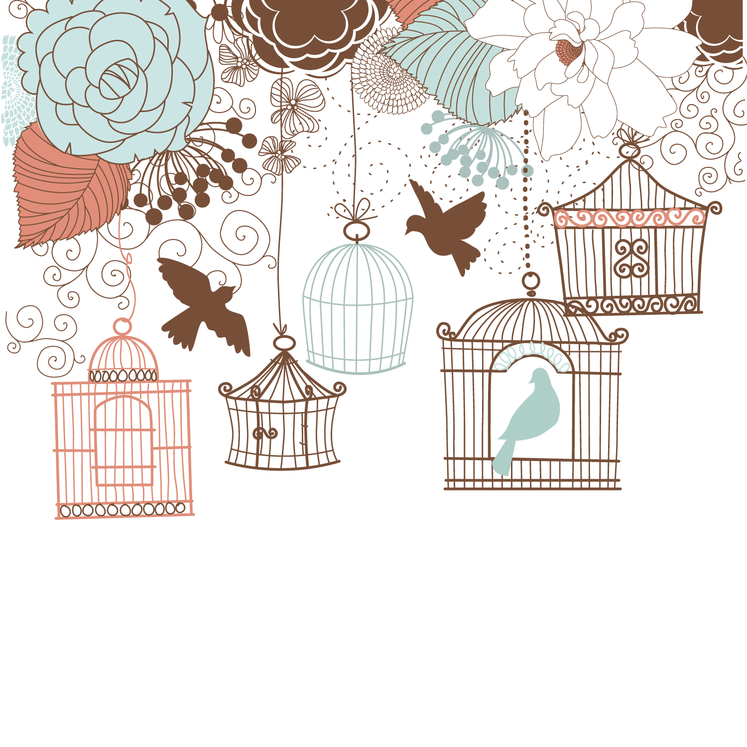 And Birdcage Wedding Illustration Retro Invitation Flowers Clipart