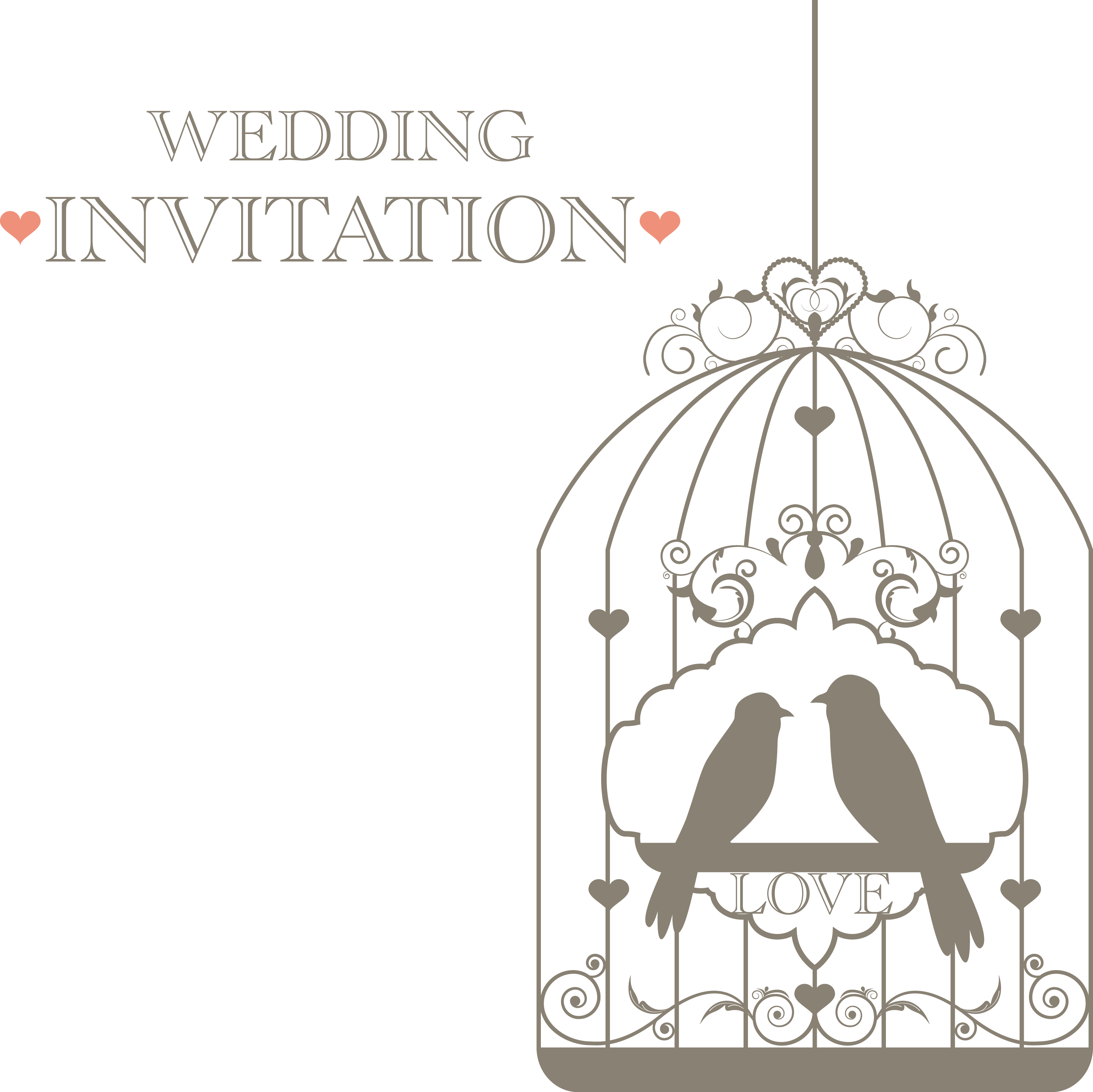 Decorative Fly Double Birdcage Wedding Invitations Lovebird Clipart