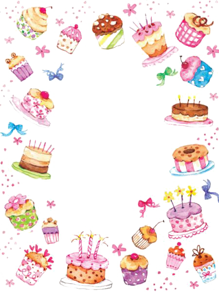 Cupcake Watercolor Birthday Wedding Cake Border Hand-Painted Clipart