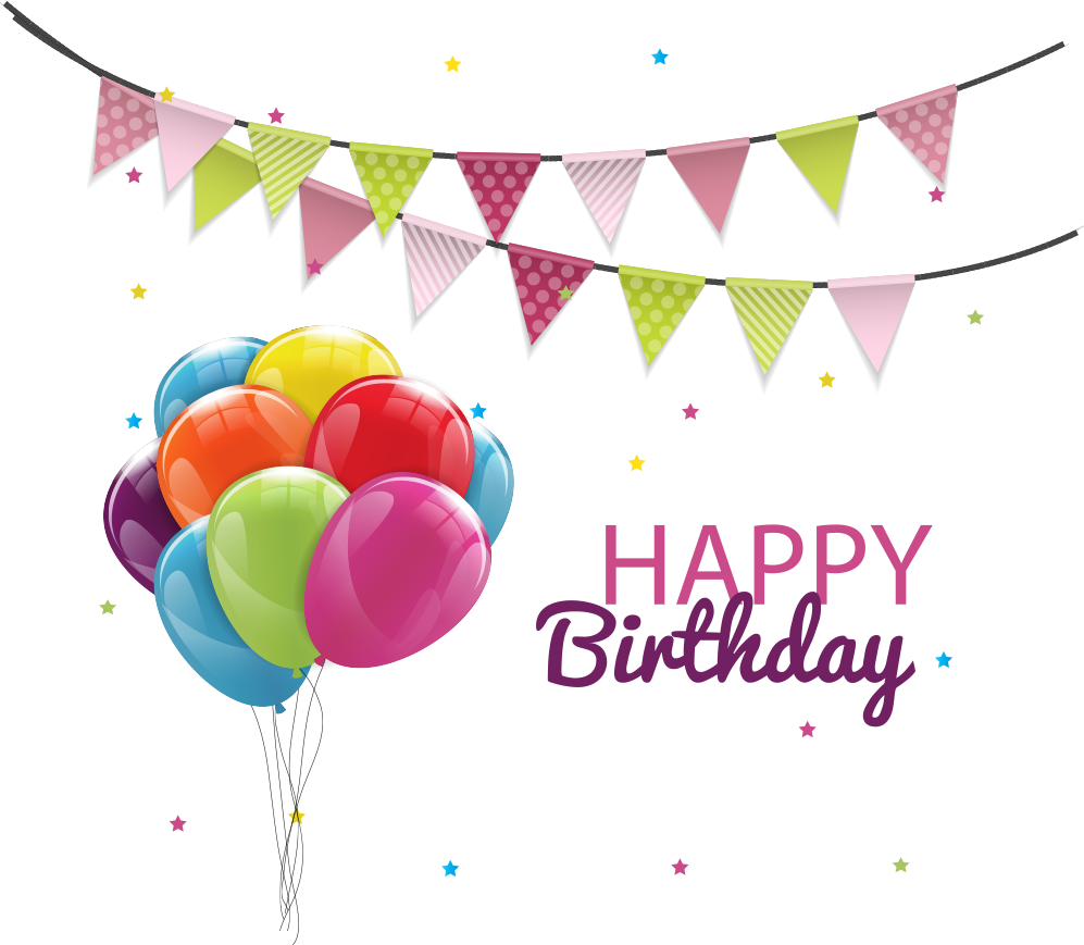 Pull Vector Balloon Flag Birthday Cake Party Clipart