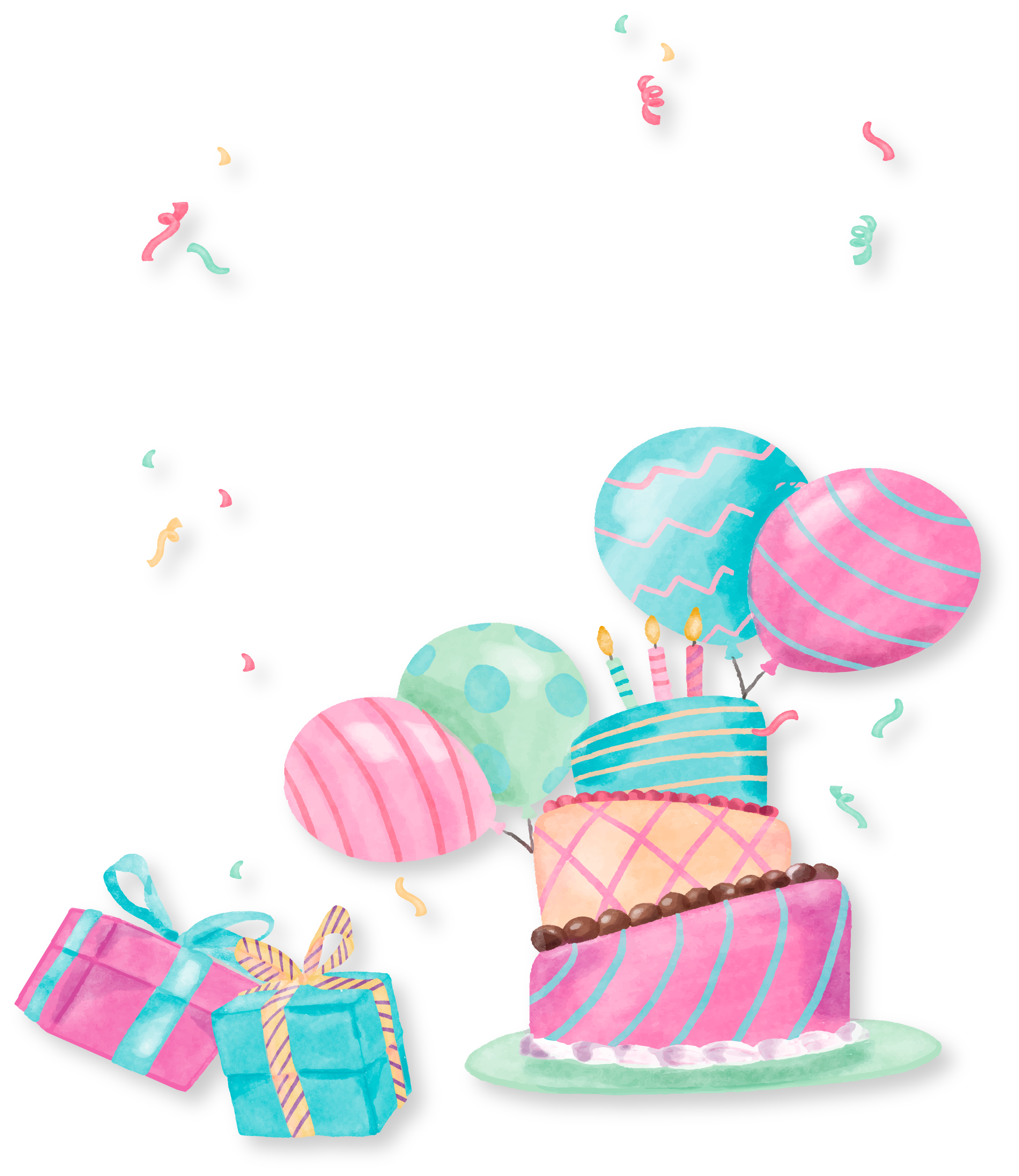Cute Gift Birthday Cake Party Hand-Painted Clipart