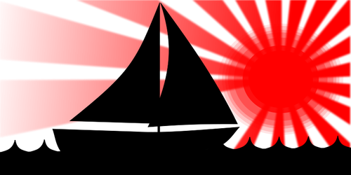 Sailboat Under Red Sun Clipart