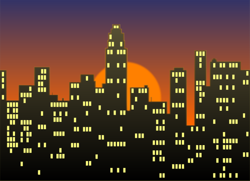 Of Cityscape Under A Sunset Sky Clipart