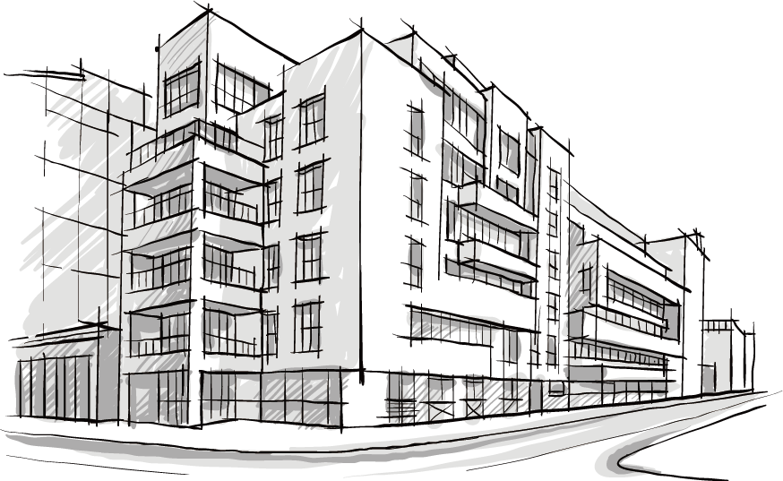Building City Sketch Architecture Architectural Drawing Hand-Painted Clipart