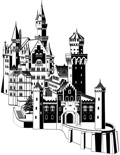 Neuschwanstein Castle In Black And White Clipart