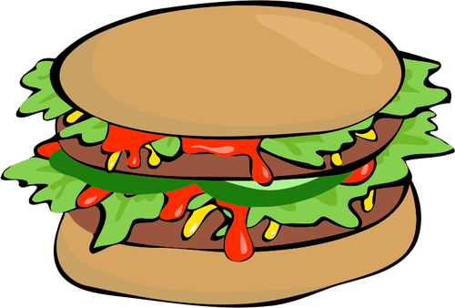 Burger With Salad And Ketchup Clipart