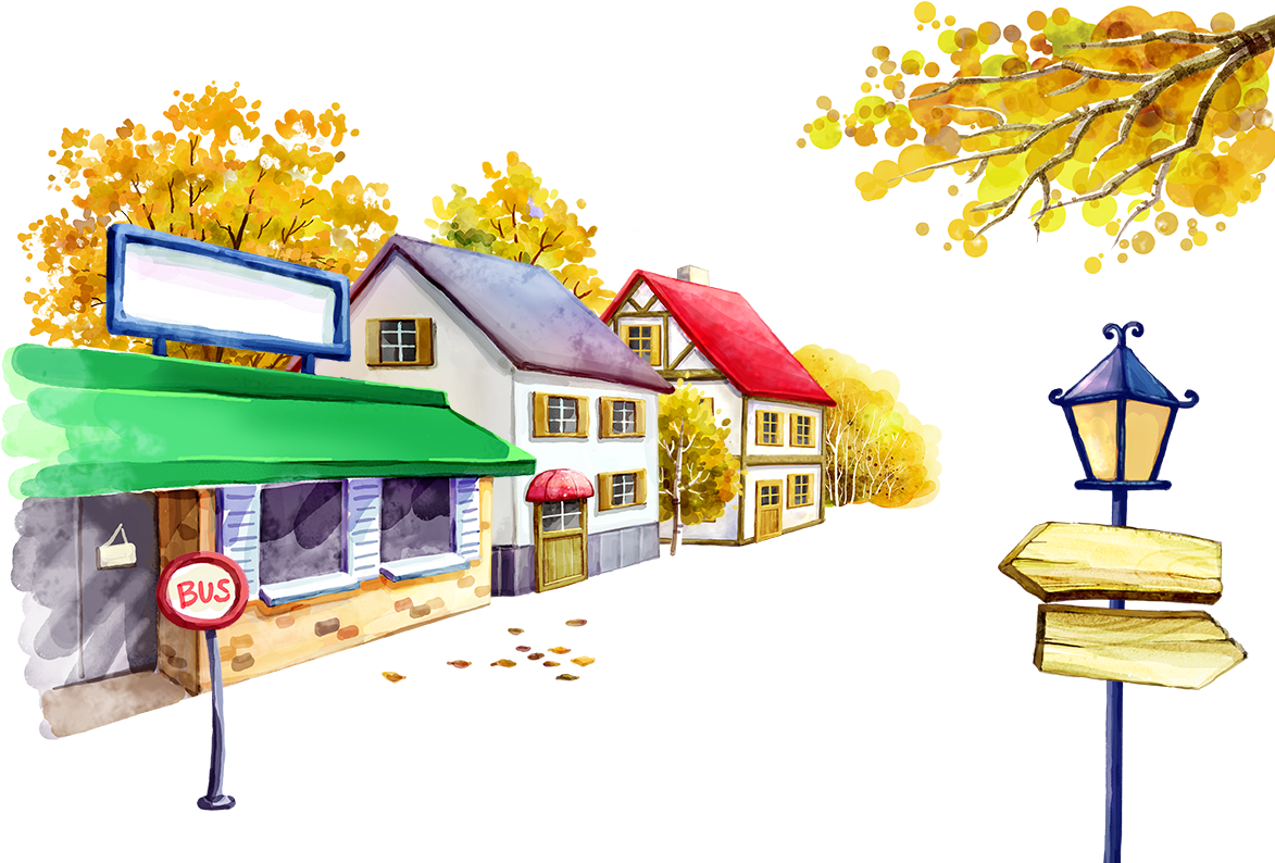 And Bus Stop Illustration Houses Street Cartoon Clipart