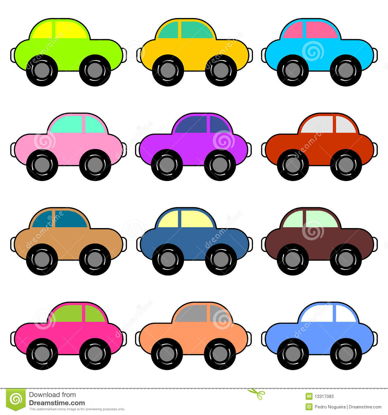 Funny Cars With Different Colors Over White Clipart