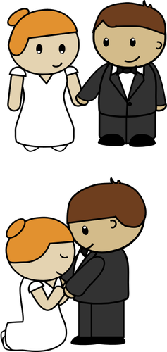 Of Two Scenes Of Cartoon Bride And Groom Clipart