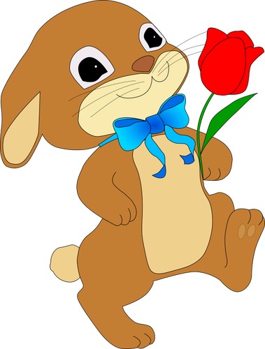 Rabbit With Red Flower Clipart