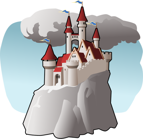 Of Cartoon Building On Top Of Mountain Clipart