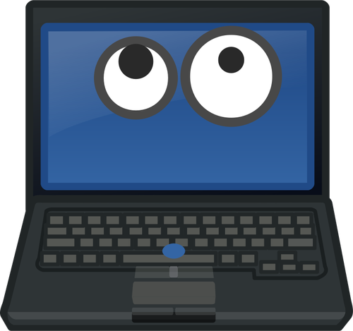 Laptop Crying Eyes Looking Up Contact On Screen Clipart