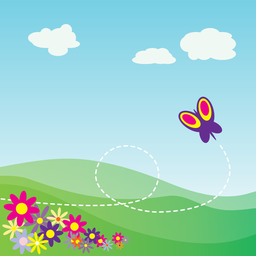 Butterfly Flying In Field Of Flowers Clipart