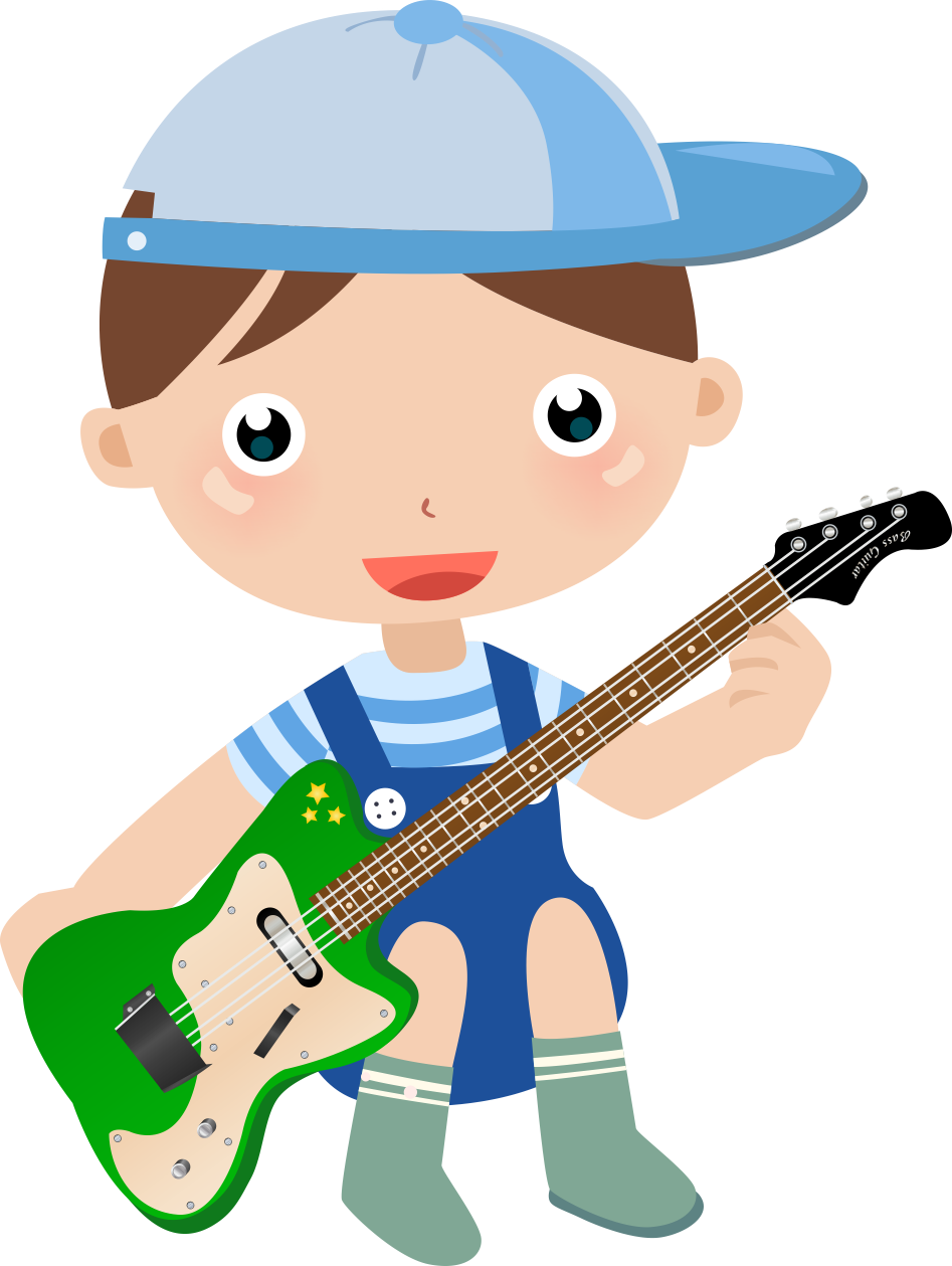 Boy Little Cartoon Guitar Child Playing Clipart