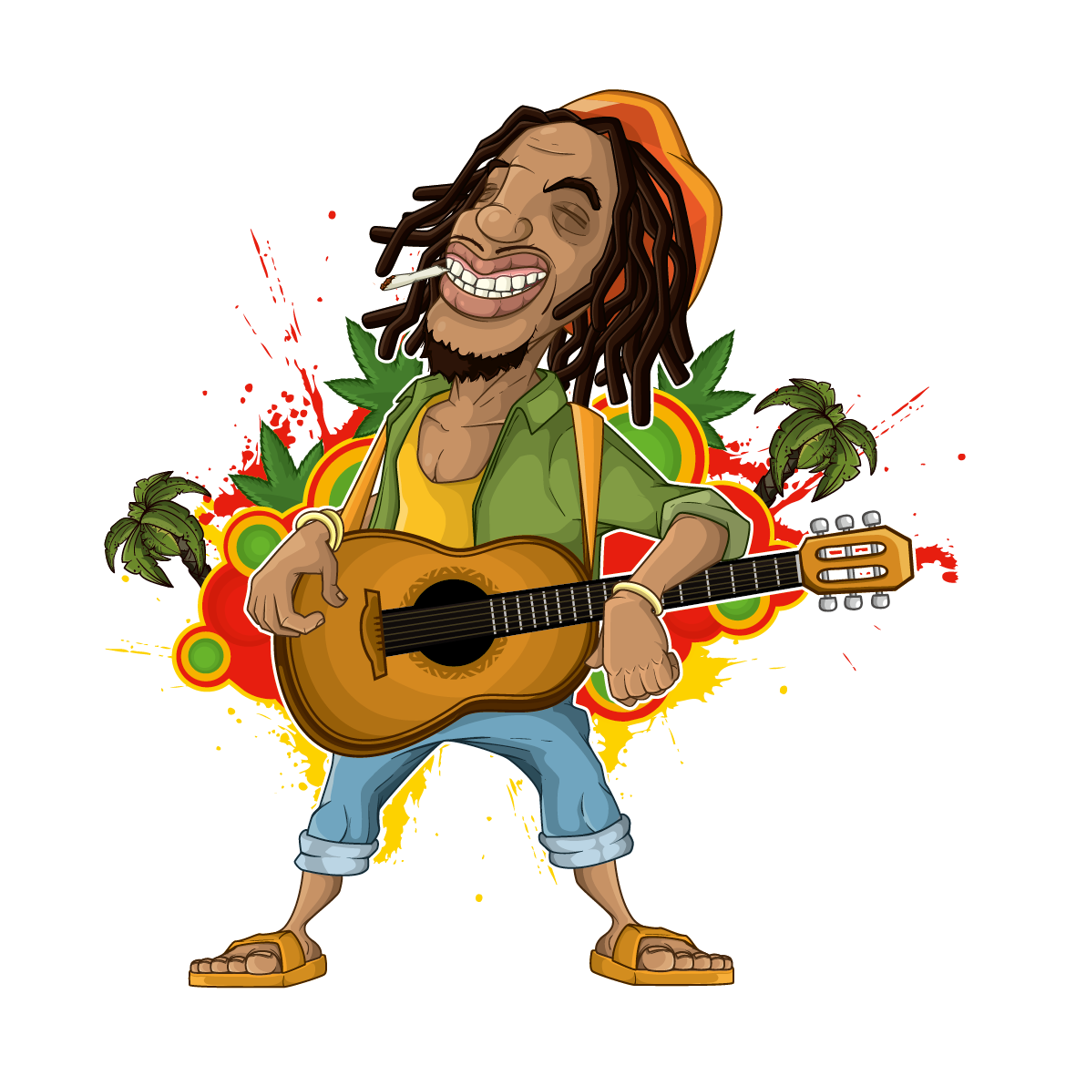 Reggae Rastafari Illustration Guitar Cartoon Man Clipart