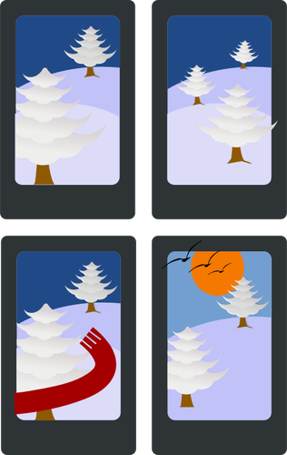 Of Winter Idyll On Four Cards Clipart