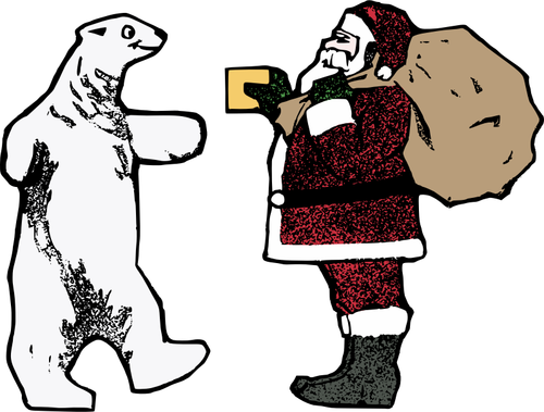 Santa And The Polar Bear Clipart